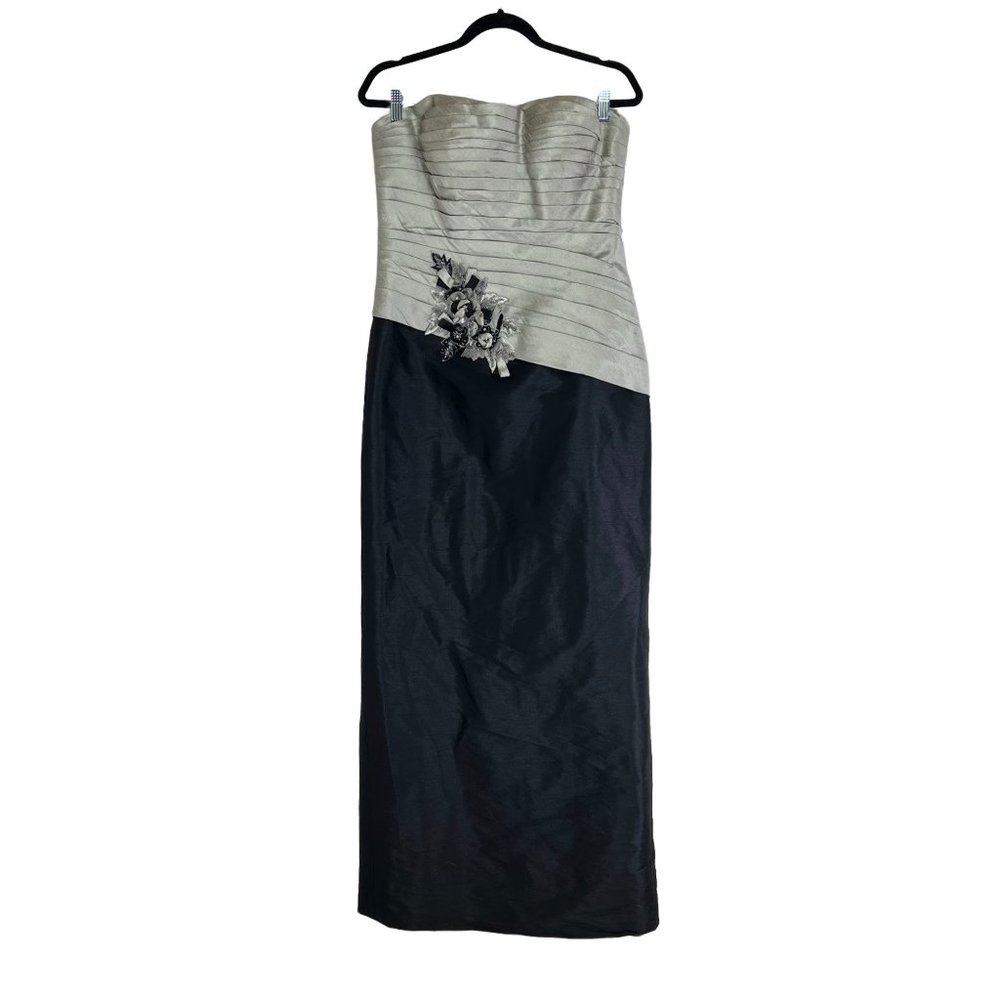 Montage Boutique Silk Essence Women's Black/ Tan Strapless Tube Dress Bow Front